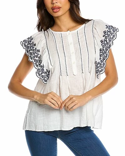 Max Studio Embroidered Stitch Top Women
