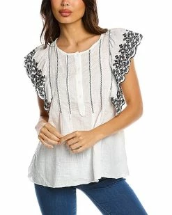 Max Studio Embroidered Stitch Top Women