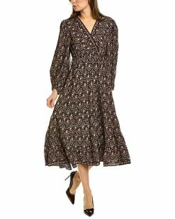 Max Studio Surplice Midi Dress Women Navy Multi
